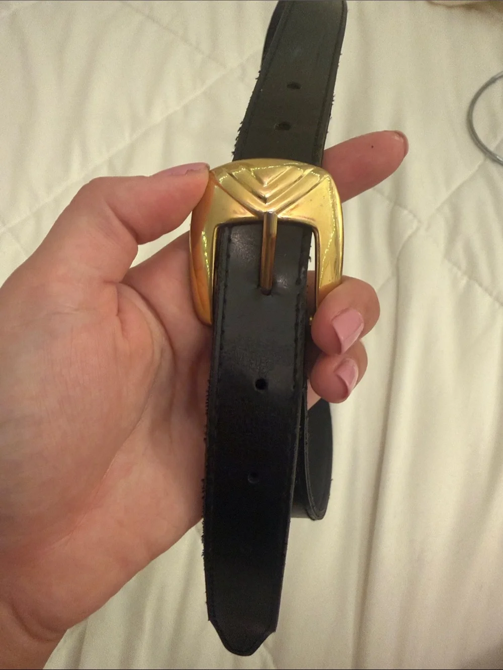 Black Leather Belt with Gold Buckle